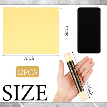 12 Pcs Jewelry Cleanning Cloth with Tube 7 x 6 Inch Silver Polishing Cloth Brass Cleaner for Sterling Silver Brass Gold Copper, Individually Wrapped(Yellow) - color: Yellow