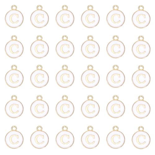 Letter C Charms Double Sided Alphabet Charms Initial Enamel Pendant Beads for Necklace Bracelet Keychain Earrings Mother’s Day Graduation Wedding Jewelry Making Decoration, 30PCS