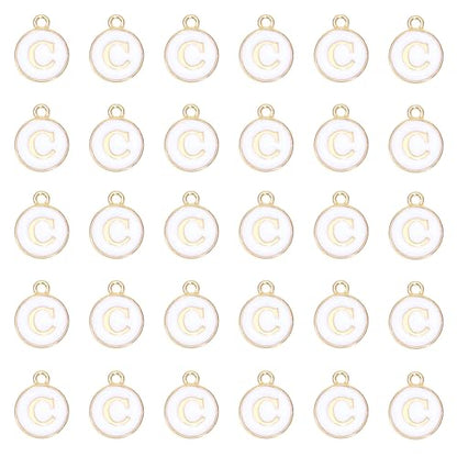Letter C Charms Double Sided Alphabet Charms Initial Enamel Pendant Beads for Necklace Bracelet Keychain Earrings Mother’s Day Graduation Wedding Jewelry Making Decoration, 30PCS