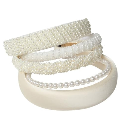Cuizhiyu White Pearl Headbands for Women Girls Cute Pearl Dainty Headbands | Bling Faux Pearls Hairbands, Wedding Hair Accessories, Hair Hoop, Pearl Beaded Headband, White Padded Headbands,5 Pack - color: Color A