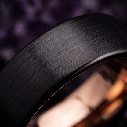 Tungsten Wedding Band Ring 10mm 8mm 6mm 4mm for Men Women 18k Rose Gold Plated Dome Black Grey Brushed Polished - color: 5 Rose Gold Black Tungsten
