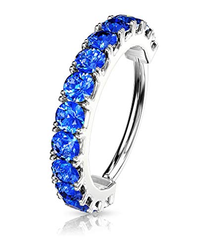 Forbidden Body Jewelry 16-20g 8mm CZ Lined Plated Brass Bendable Nose Ring and Cartilage Hoop (Choose Gauge/Plating/Color) - style: 20g - Platinum Plated (Blue)