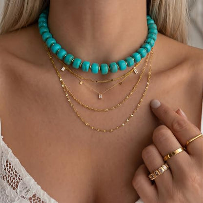 Chunky Beaded Necklace for Women, Colorful Boho Statement Necklace, Gold Chunky Resin Large Bead Necklace, Waterproof Summer Beach Jewelry Gifts for Women - color: Turquoise