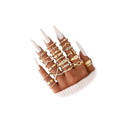 iF YOU 25 Pcs Gold Stackable Ring Set for Women, Chunky Knuckle Finger Midi Rings, Silver Simple Stacking Cute Rings Pack Trendy Stuff Jewelry Gift - style: 23 Gold sparkling rings