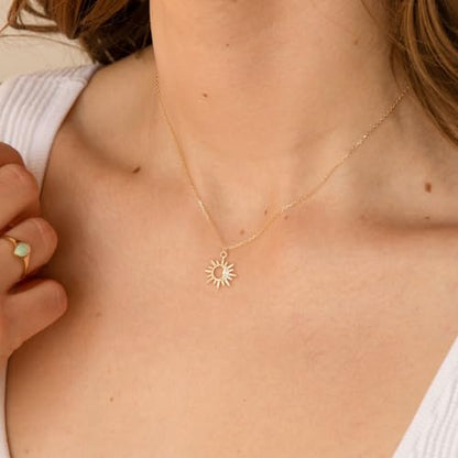 Dainty Gold Necklace: 14k Gold Plated Dianty Boots Bow Sun Moon Horse Evil Eye Conch Seahorse Necklace for Women 16.5"+2" - color: Sun Moon Pendant