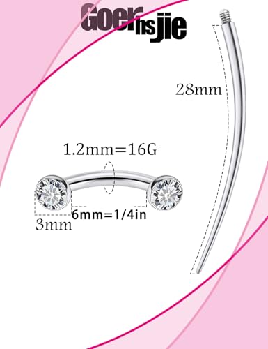 F136 Titanium 16g 6/8/10mm Eyebrow/Rook/Snug/Vertical-Labret/VCH/Snake-Eyes/Anti-Tragus/Christina/Daith/Belly-Button/Bridge/Hood/Surface Curved Barbell Piercing Jewelry for Women Men - color: White, size: 6 mm (1/4 in)