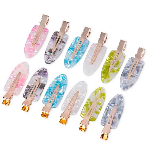 No Crease Creaseless No Bend Hair Clips For Styling Non Slip Flat Clips For Makeup Hair Accessories For Women,Sparkle Multiple Colors,12 PCS - color: 12P-Sparkle multiple color