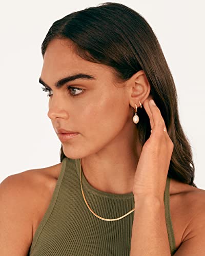 PAVOI 14K Gold Plated S925 Sterling Silver Post Lightweight Drop Dangle Huggie Hoop Earrings for Women | Star, Lock, Pearl, Cross, Lightening, Coin | Dainty Earrings - style: Pearl