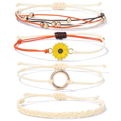 Sunflower Friendship Bracelets Boho Stackable String Bracelets Cute Trendy Gifts for Teen Girls Women - color: Beige