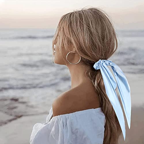 3PCS Hair Scarf Scruncheis for Women Knotted Bow Hair Ties Elastic Bands Satin Hair Ribbon Scrunchy Red Ponytail Holder for Women and Girls (Red Yellow Blue) - color: Red Yellow Blue