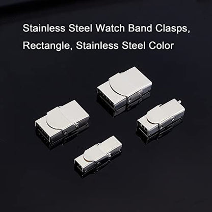 UNICRAFTALE 8 Sets 4 Sizes Clasps for Stainless Watch Band 304 Stainless Steel Watch Band Clasps Rectangle Watch Bands Buckle Clasp Buckle for Bracelet Watch Jewelry Making