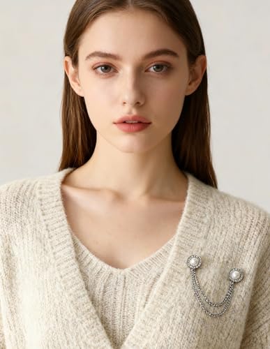 Vintage Sweater Shawl Chain Clips Antique Cardigan Collar Shirt Dress Brooch Clips with Chain Rose Bowknot Flower Leaf Pearl Cloak Lapel Pin Accessories For Women Men 6Pcs