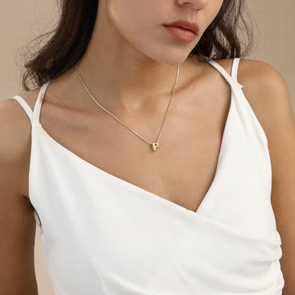 14K Gold Plated Bubble Letter Necklace, Tarnish Free and Waterproof Dainty Initial Necklace for Women, Trendy Personalized Gold Jewelry Gift for Her - color: Gold, style: P