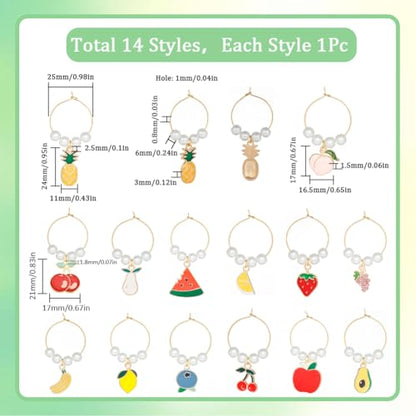 SUNNYCLUE 14 Sets Wine Glass Charms - Thanksgiving, Christmas Party Favor - style: 14 Sets Golden Tone Fruit Drink Identifiers & Upgraded Gift Box