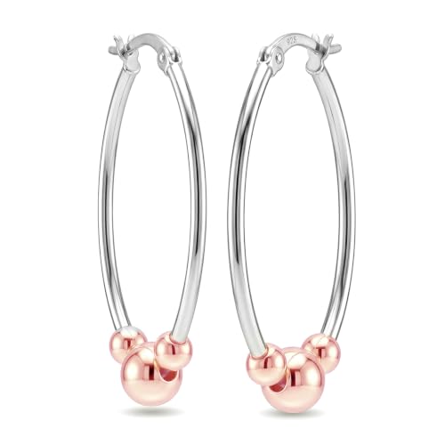 LeCalla 925 Sterling Silver Hoop Earrings for Women | Lightweight Two-Tone & Gold-Plated Hoops Earring Jewelry | Bead Ball & Evil Eye Click-Top Round & Oval Hoop Earrings Jewelry Gifts - color: Rose-Gold Oval