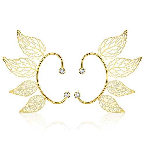 Yumikoo Elf Ear Cuffs Fairy Earrings Non Piercing Golden Leaves Earrings for Women
