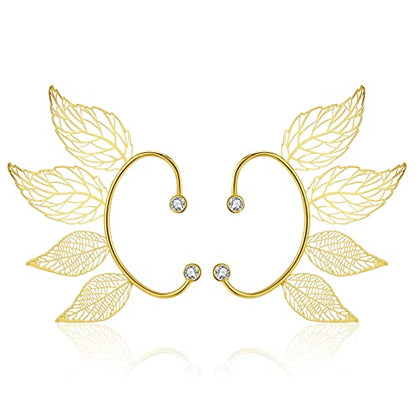 Yumikoo Elf Ear Cuffs Fairy Earrings Non Piercing Golden Leaves Earrings for Women