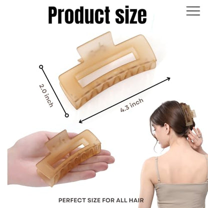 12 PCS Large Clear Square Hair Claw for Women, 4.3-Inch Matte Rectangle Clips, Strong Hold for Thick & Thin Hair - color: Clear