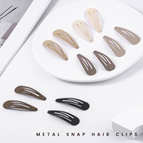 48 PCS Small Metal Barrettes For Women Non Slip Water Drop Snap Clips For Thick Thin Fine Hair Classic Accessories,Black Brown Beige,1.97 x 0.5 In - color: Black Brown Beige