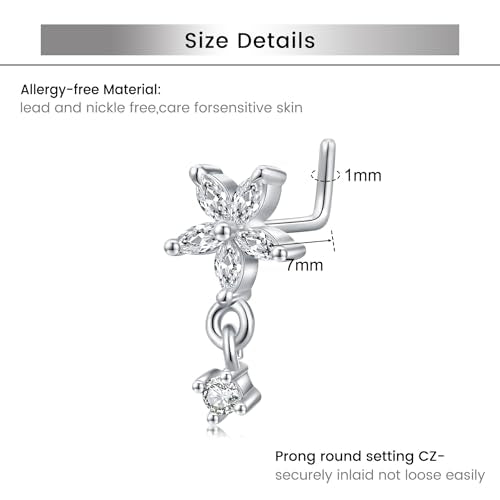 Briana Williams 18G 20G Nose Rings for Women Nose Piercings Nose Rings Hoops Nose Studs Surgical Steel Nose Ring Silver Gold Nose Piercing Jewelry - color: D1 -18g, silver