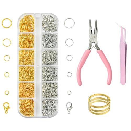 1188PCS Jump Rings for Jewelry Making Kit, Jump Rings and Necklace Clasps with Pliers Tools for Jewelry Making Supplies and Necklace Repair (Set B) - color: Set B