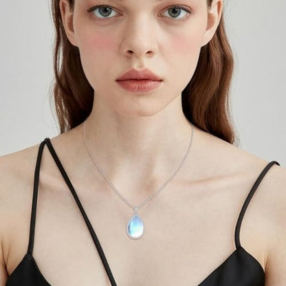 YAFEINI 925 Sterling Silver Moonstone Necklace Filigree Teardrop Pendant Necklace Jewelry for Women Girls - color: Z-Cubic Zirconia Moonstone Necklace