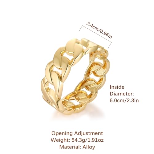 HZMAN Chunky Gold Cuff Bracelets for Women Thick Wide Bangle Bracelet Hammered Open Hinge Wrist Cuff Bracelet Jewelry Gift - color: 03.Cuban Gold