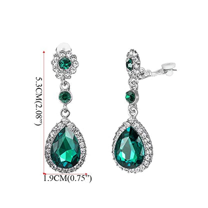 Gorgeous Austrian Crystal Rhinestone Wedding Bridal Teardrop Drop Dangle Earrings - color: Emerald Green