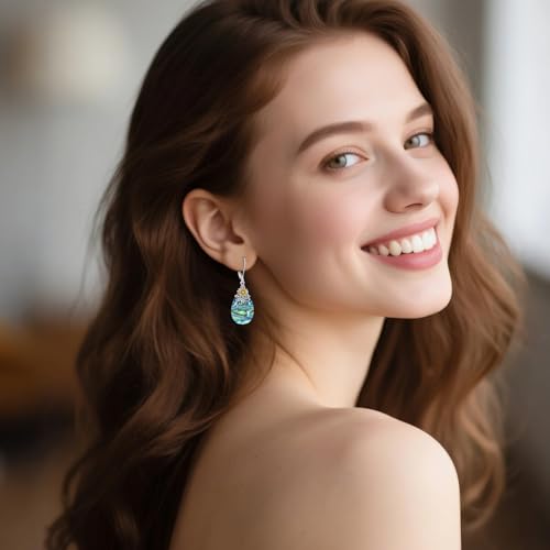 POPLYKE Dragonfly Butterfly Hummingbird Sunflower Earrings 925 Sterling Silver Abalone Shell Moonstone Leverback Earrings Jewelry - style: Sunflower