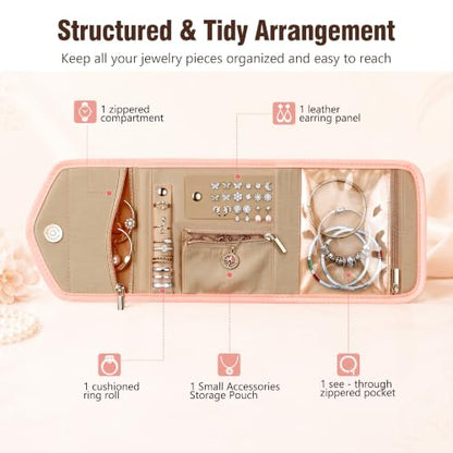 Sodsay Travel Jewelry Case Foldable Travel Jewelry Organizer for Women | 5 Compartments, Quilted Cotton & Polyester, Scratch Resistant, Foldable Lightweight, Travel Friendly, Gift for Women - color: Pink