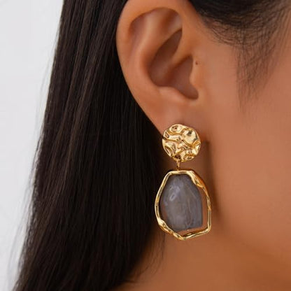 Irregular Crystal Dangle Earrings for Women Gold Textured Gemstone Earrings Geometric Acrylic Stud Earring Jewelry Gift - color: Grey
