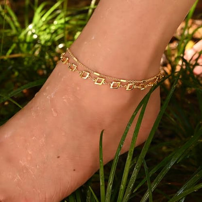 Ankle Bracelets for Women 18K Gold Plated Anklets for Women Waterproof Dainty Gold Ankle Bracelets with Evil Eye,Pearls,Beads,Chain Boho Everyday Anklet Beach Summer Jewelry Gift - color: Gold-8