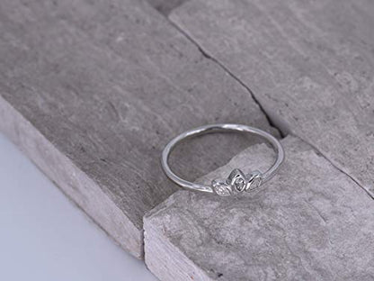 Sterling Silver Delicate Dainty Ring for Stacking Three-Stone Marquise Ring - color: Rhodium Plating - White