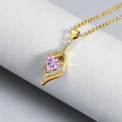 Birthstone Necklace for Women, 14K Gold Plated Heart Cubic Zirconia Pendant, Dainty Birthstone Jewelry Necklace Gifts for Birthday, Valentine’s Day Mother's Day - color: October-Tourmaline
