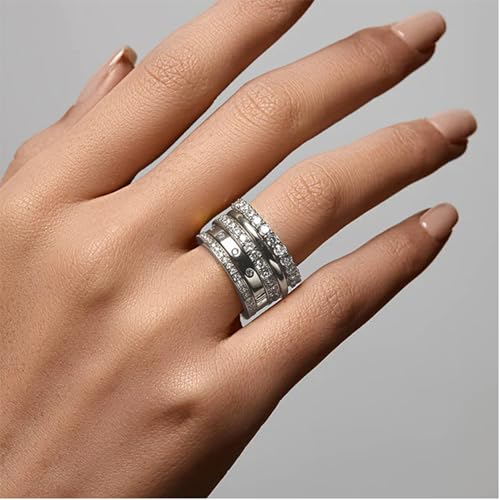 Gold Rings for Women Non Tarnish, 14k Gold Plated Dainty Stacking Cubic Zirconia Thumb Rings, Gold Knuckle Women Rings Set Jewelry Size 5-10 - color: silver