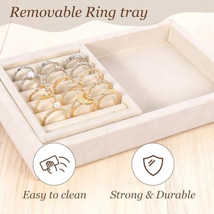 3 Tier Jewelry Organizer Stand with Ring Tray - Adjustable Tall 17.7" (Max), Jewelry Holder for Necklace, Bracelet, Earring, Ring Storage, Jewelry Display Storage Stand for Women