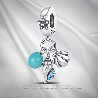 Pandach 925 Sterling Silver Charms for Bracelets and Necklaces Travel Round The World Beads Charms Relaxation Dangle Pendant,Jewelry Beads Gifts for Women - style: Glow in the Dark Conch Charm