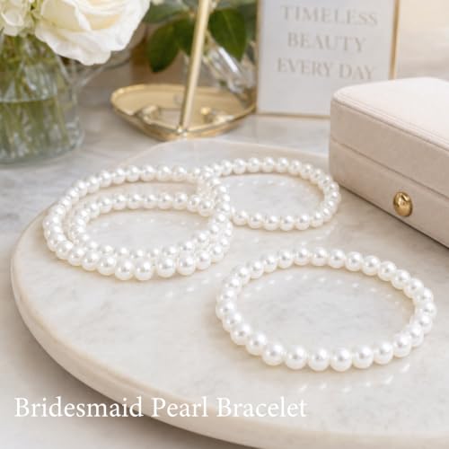 30 PCS Pearl Bracelets for Women, Stretch Bridesmaid Faux Pearl Beaded Bracelets Set, Bulk Wedding Bridal Party Favor Jewelry Gifts(White) - color: 30 White