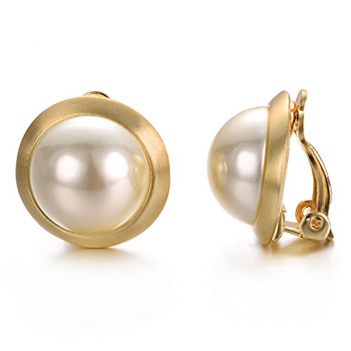 Yoursfs Large Clip On Pearl Earrings for Women Faux Ivory Pearl Earrings 18K Gold Plated Earring Wedding Jewelry - style: Yellow clip-on pearl earrings