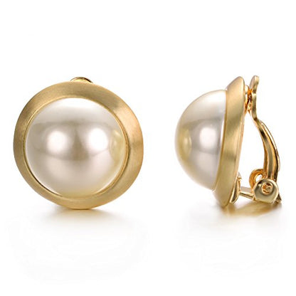 Yoursfs Clip on Earrings for Women Round Faux Pearl Earrings Clipon 18K Gold Plated Non Pierced Earring Jewelry - color: Ivory