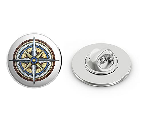 Cool Simple Vintage Warm Adventure Compass Cartoon Round Metal 0.75" Lapel Pin Hat Shirt Pin Tie Tack Pinback