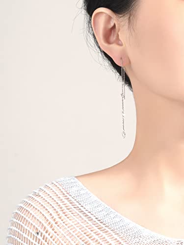 Threader Dangle Earring Teardrop Marquise Cubic Zirconia Gold/Silver Plated Long Link Chain Drop Earring for Women Girl - color: Threader Earring A-Silver