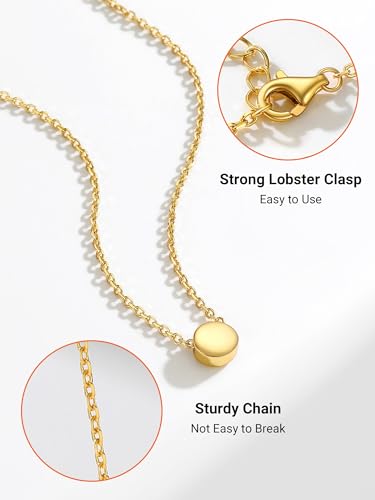 PROSILVER 925 Sterling Silver Necklace for Women Dainty Pendant Necklace | Hypoallergenic 925 Sterling Silver, Cute Small Pendant, Star/Heart/Moon/Triangle/Bar/Round Necklace Silver with Gift Box - color: 02 Gold, style: 04 Round