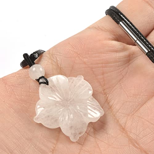 Justinstones Hand Carved Healing Crystals Gemstone Hawaii Flower Pendant Hand Weaving Wax Rope Necklace 22 inch - color: White Quartz