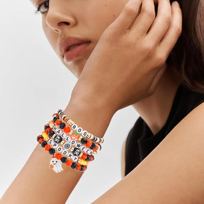 Boho Beaded Stretch Bracelets For Women Stackable Crystal Gold Plated Beaded Bracelets Set Trendy Handmade Friendship Braeclet Jewelry Gifts - color: K-Halloween