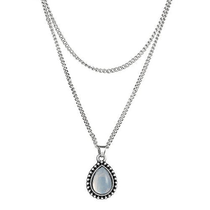 Simple Layered Bar Silver Drop Pendant Necklace Boho V Neck Women Accessories