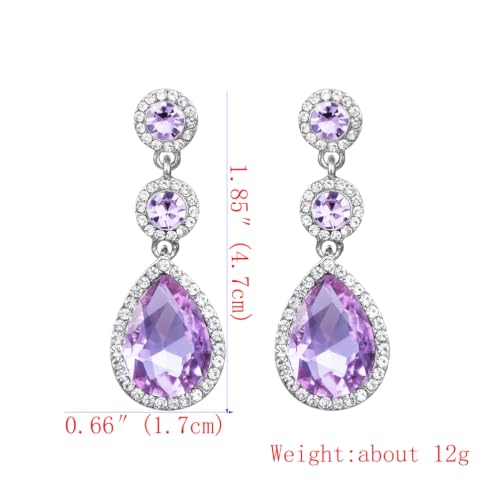 YINLI Elegant Wedding Bridal Crystal Tear Drop Dangle Earrings for Women - color: Purple,Silver