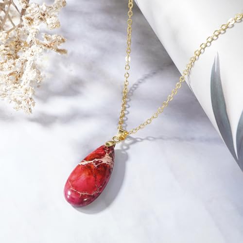 Suyi Stone Necklace for Women Teardrop Colorful Pendant Necklaces - color: Red Gold