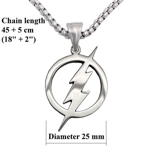 Tapp Collections Stainless Steel Superhero Pendant Necklace - color: Flash Lightning Bolt / Steel Chain / Silver Color