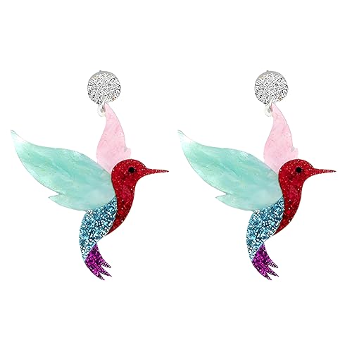 Cute Acrylic Tropical Fish Earrings Creative Parrot Hornbill Drop Dangle Earrings Stylish Animal Statement Earrings Daily Wear Jewelry for Women - color: Humming bird